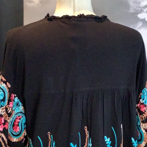 Blu Heaven By Umgee Black Boho Embroidered Top Sz M - Picture 7 of 10